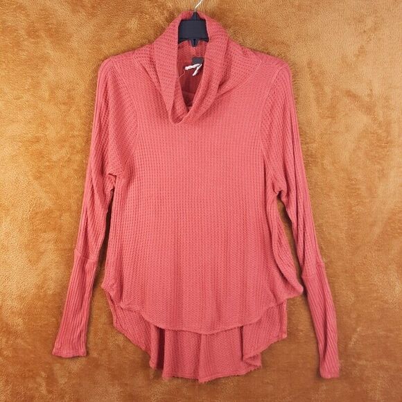 WE THE FREE PEOPLE Womens Top Small Mauve Pullover Tunic Cowl Neck Waffle Knit - Picture 1 of 7